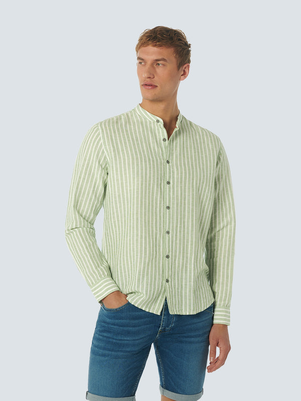 Shirt Granddad Stripe With Linen | Green