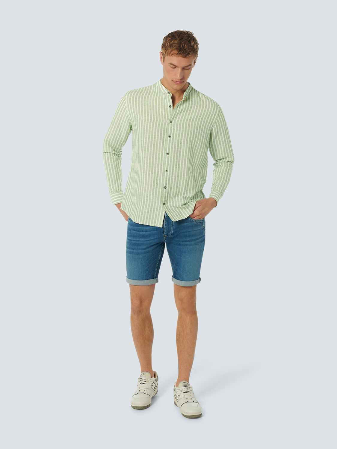 Shirt Granddad Stripe With Linen | Green