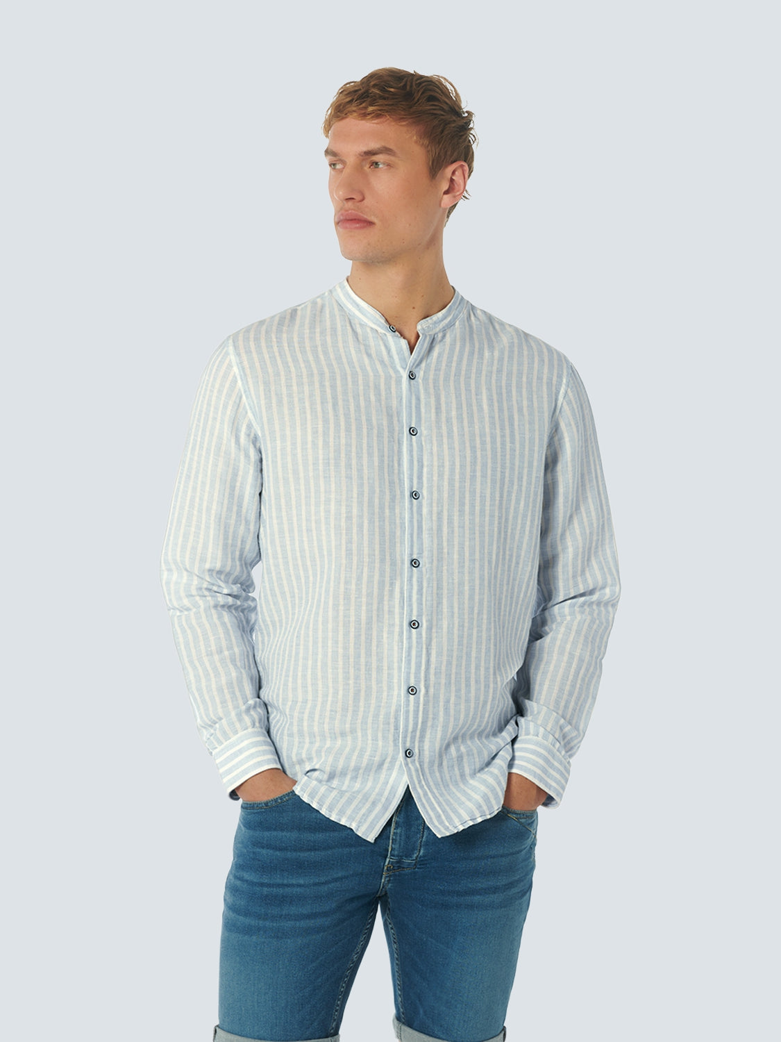 Shirt Granddad Stripe With Linen | Cloud