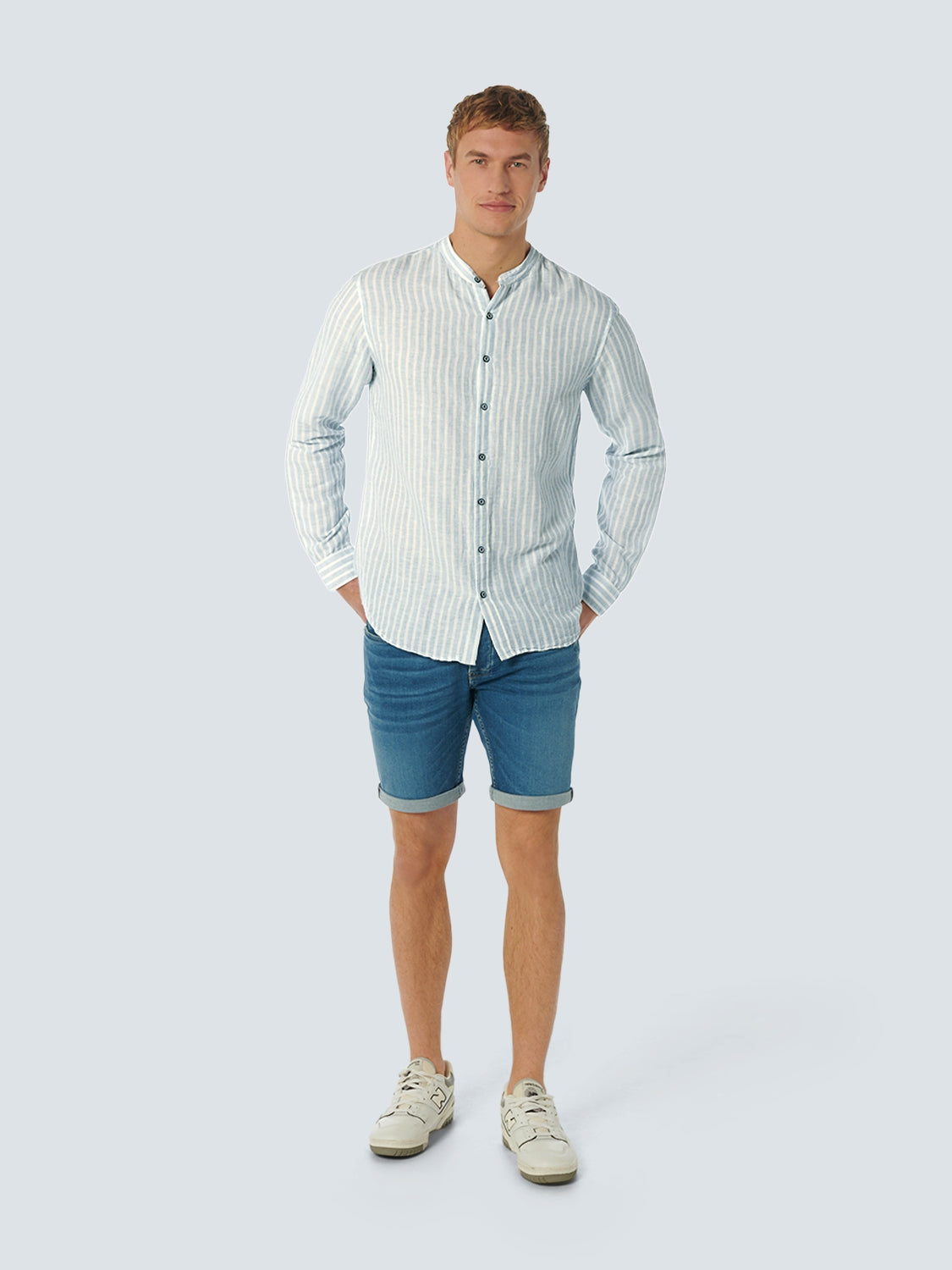 Shirt Granddad Stripe With Linen | Cloud