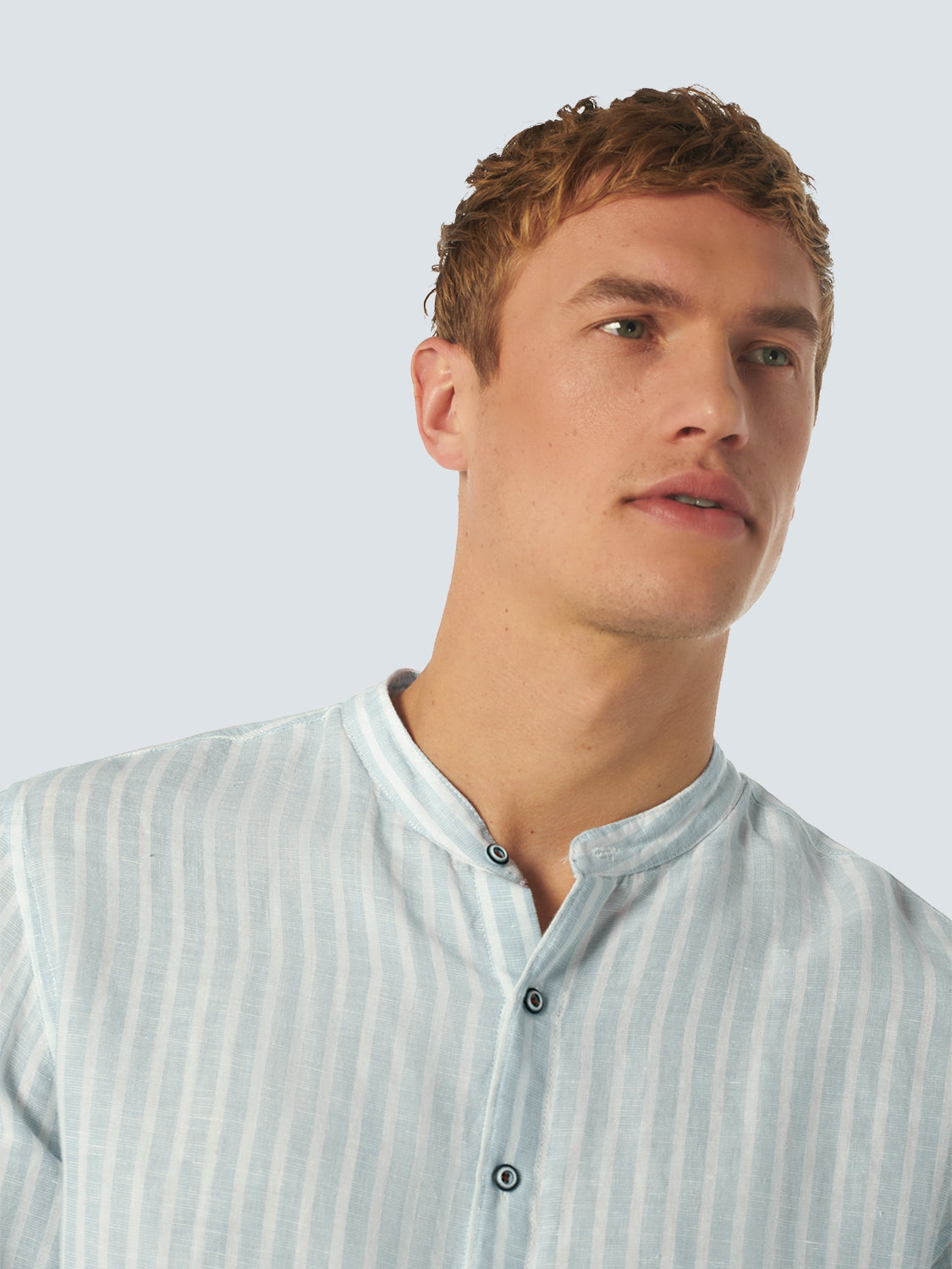 Shirt Granddad Stripe With Linen | Cloud