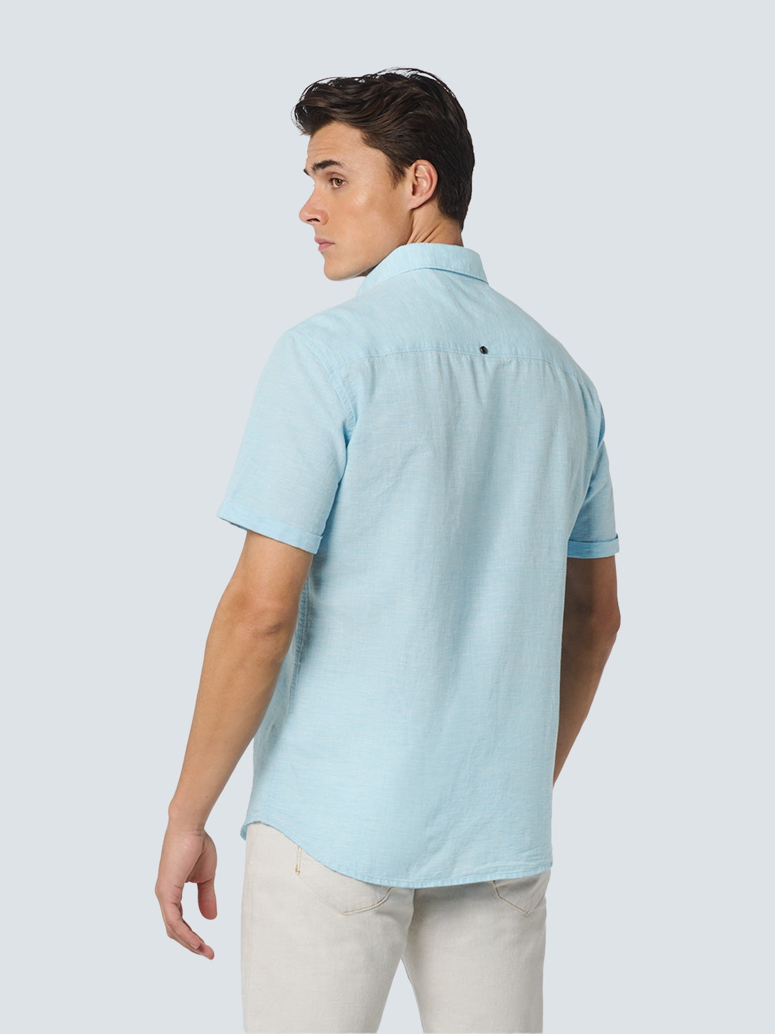 Shirt Short Sleeve 2 Coloured Melange With Linen | Aqua
