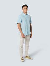 Shirt Short Sleeve 2 Coloured Melange With Linen | Aqua