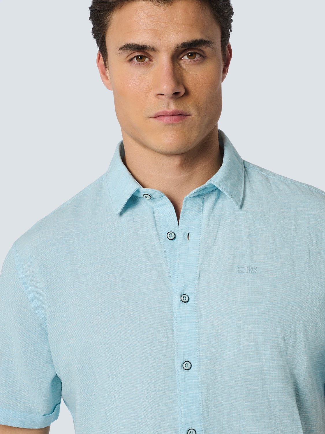 Shirt Short Sleeve 2 Coloured Melange With Linen | Aqua