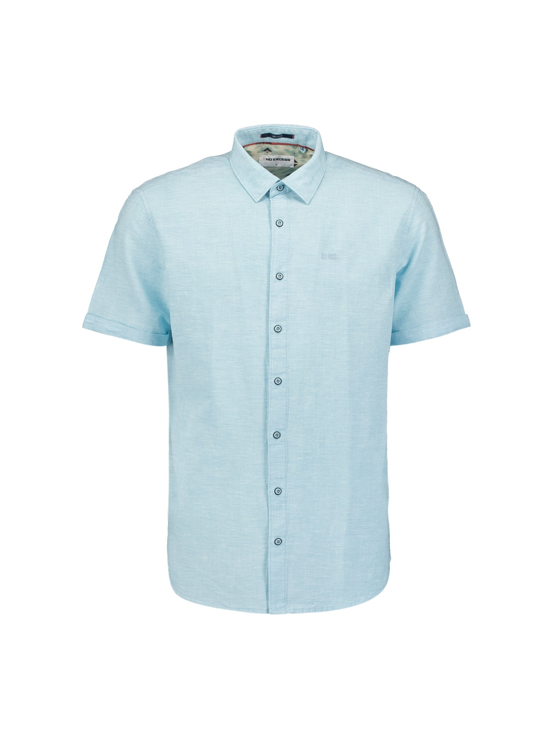 Shirt Short Sleeve 2 Coloured Melange With Linen | Aqua