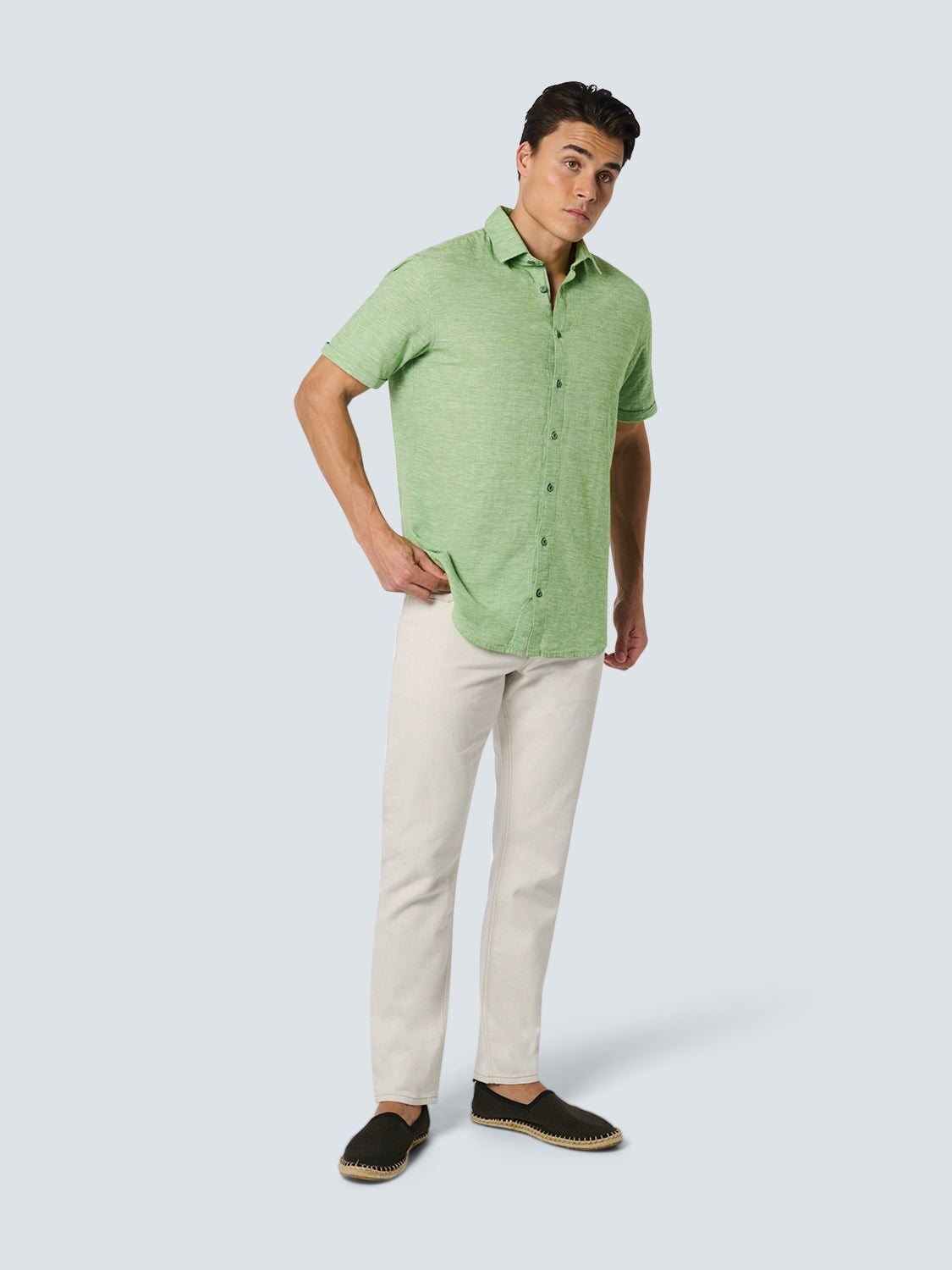 Shirt Short Sleeve 2 Coloured Melange With Linen | Green
