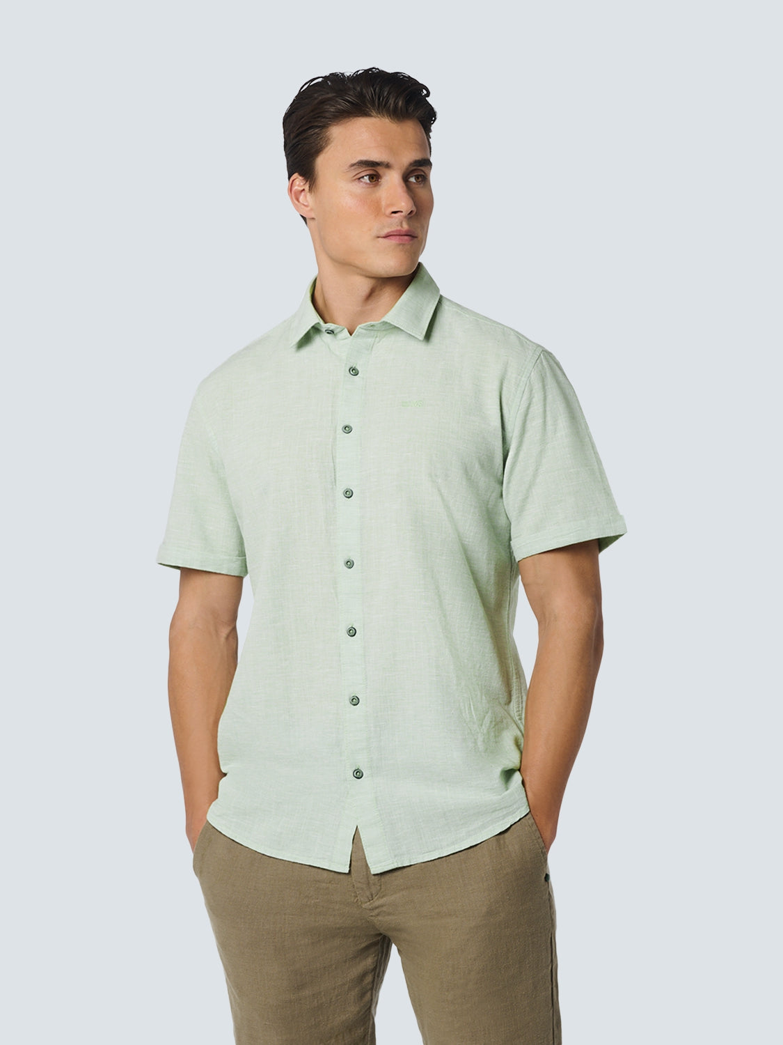 Shirt Short Sleeve 2 Coloured Melange With Linen | Mint