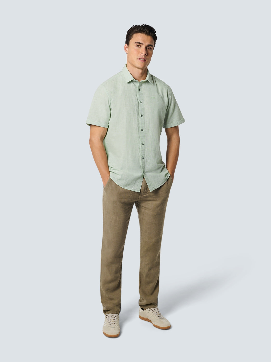Shirt Short Sleeve 2 Coloured Melange With Linen | Mint