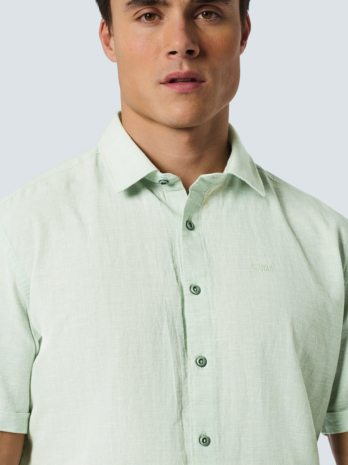 Shirt Short Sleeve 2 Coloured Melange With Linen | Mint
