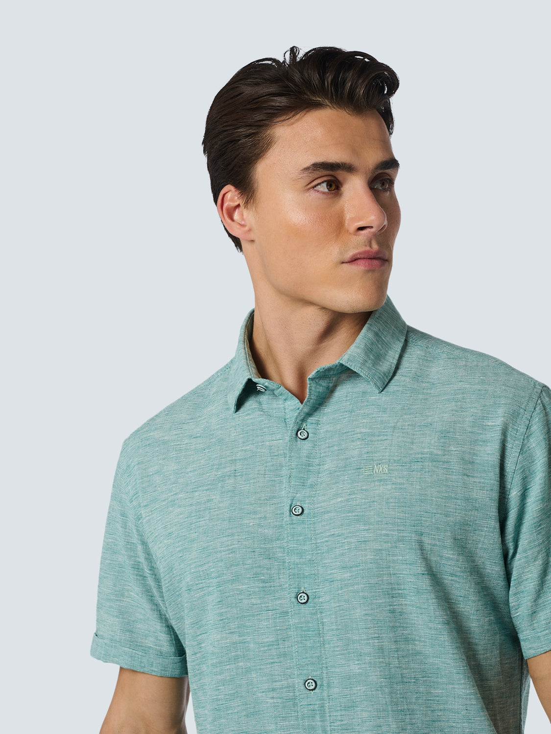 Shirt Short Sleeve 2 Coloured Melange With Linen | Pacific