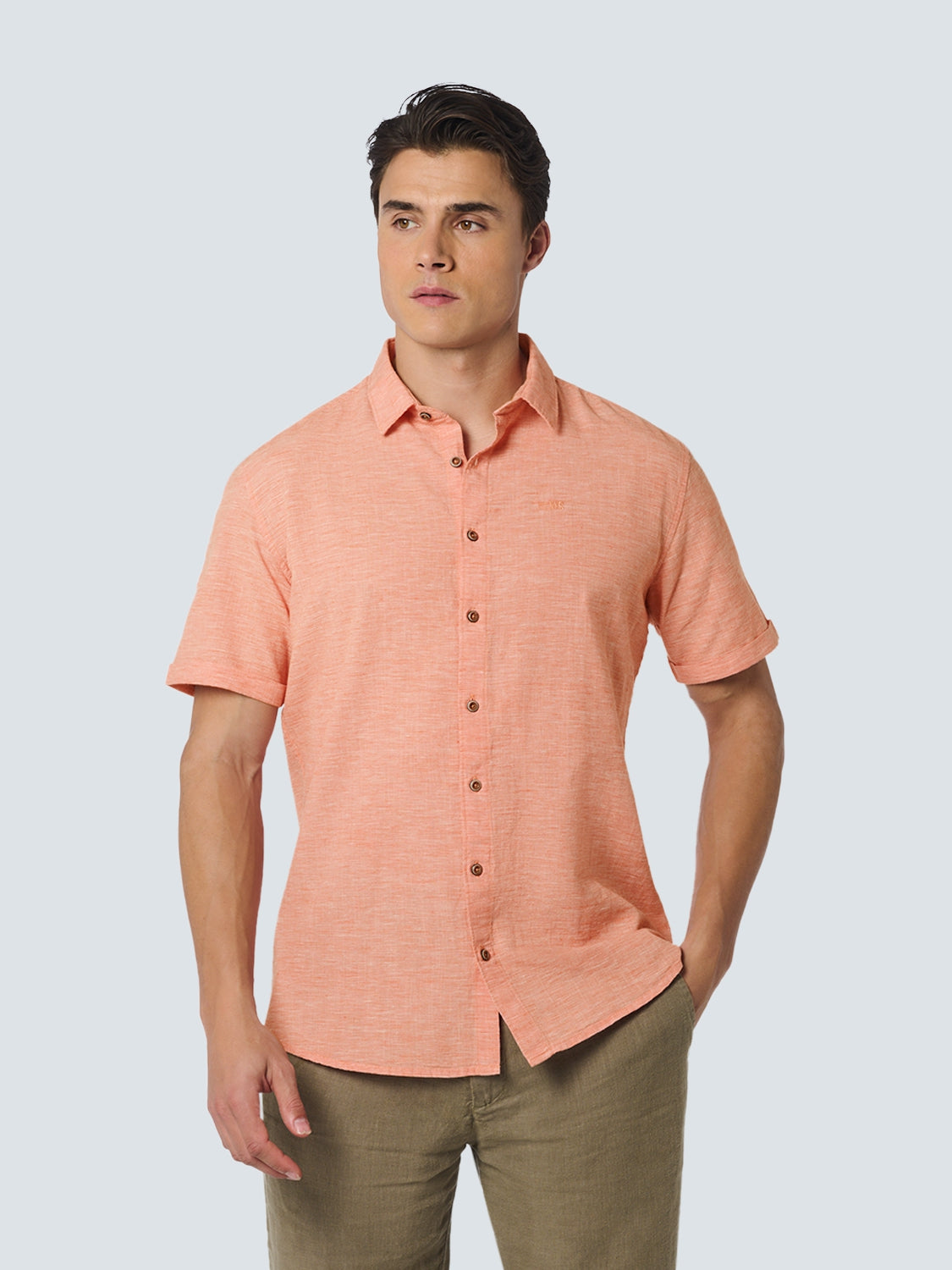 Shirt Short Sleeve 2 Coloured Melange With Linen | Melon
