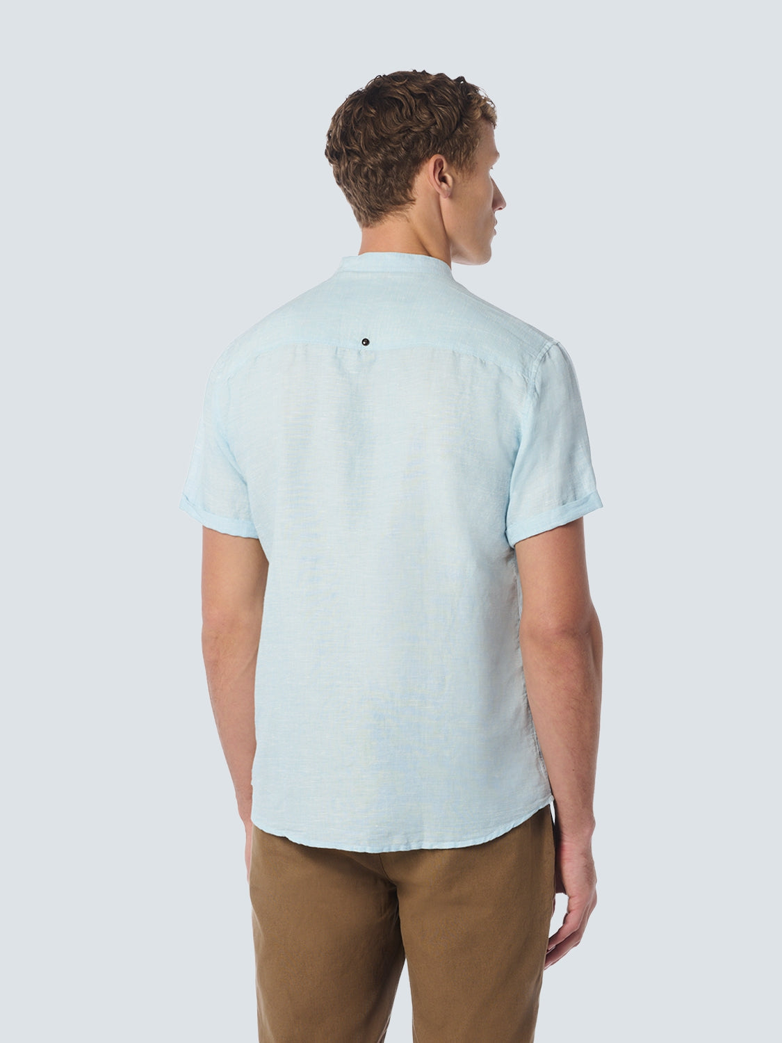 Shirt Short Sleeve Granddad 2 Coloured Melange With Linen | Aqua