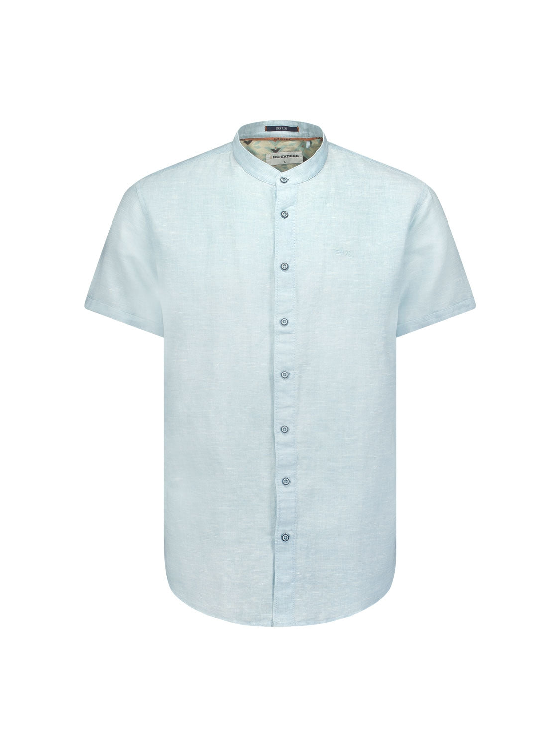 Shirt Short Sleeve Granddad 2 Coloured Melange With Linen | Aqua