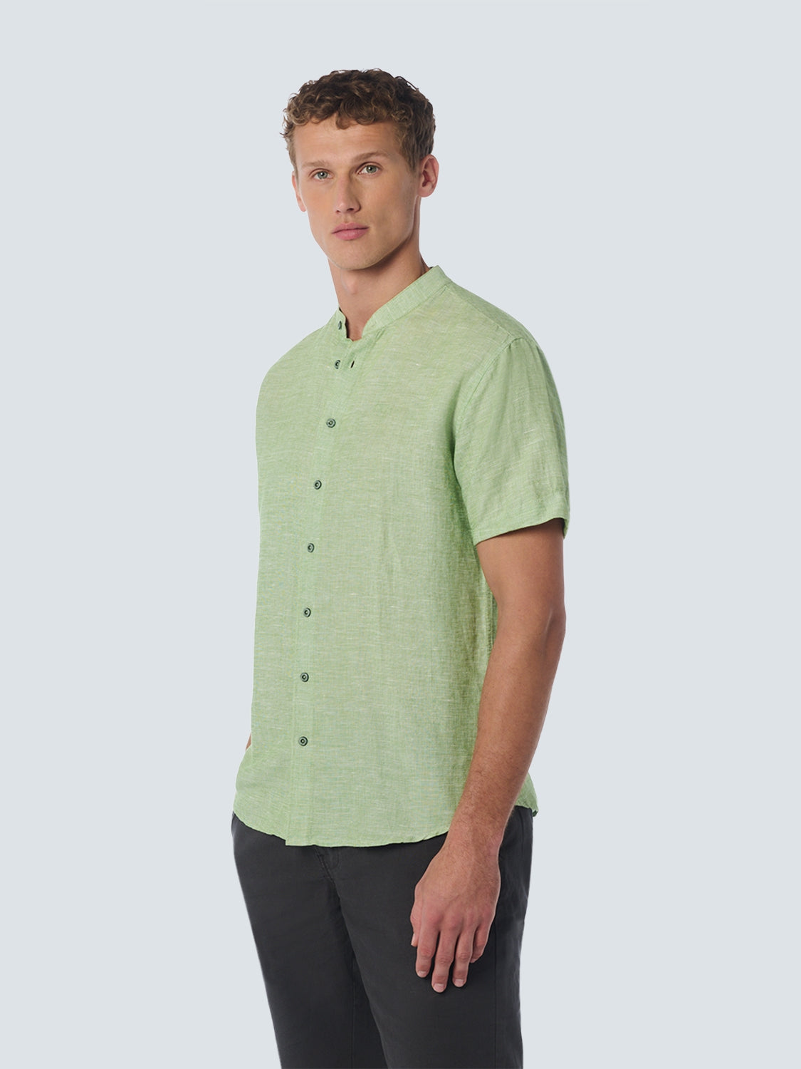 Shirt Short Sleeve Granddad 2 Coloured Melange With Linen | Green