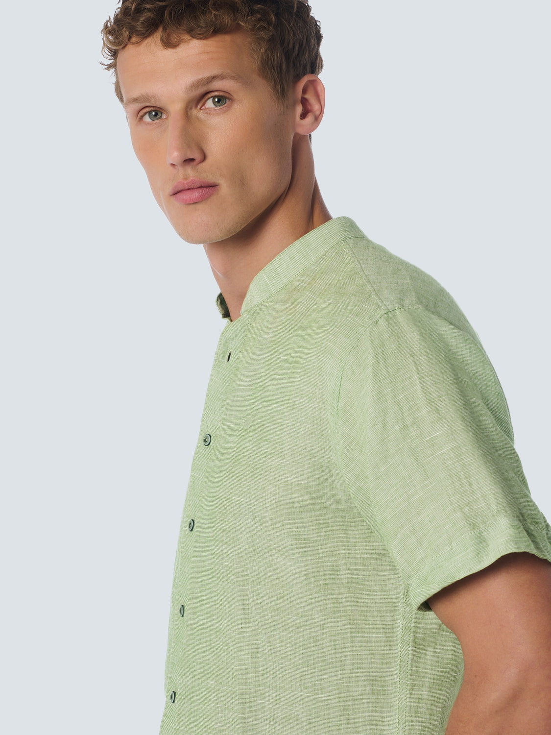 Shirt Short Sleeve Granddad 2 Coloured Melange With Linen | Green