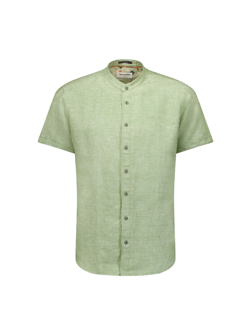 Shirt Short Sleeve Granddad 2 Coloured Melange With Linen | Green