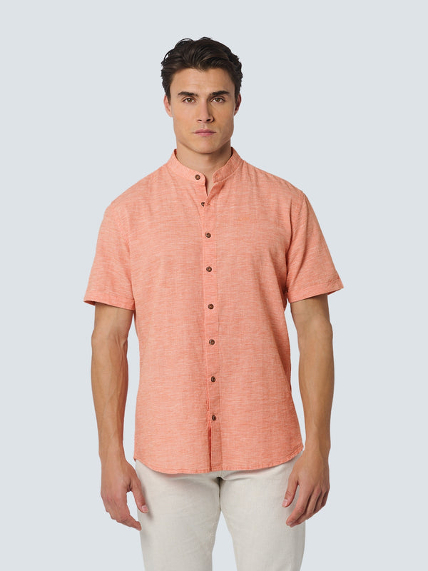 Shirt Short Sleeve Granddad 2 Coloured Melange With Linen | Melon