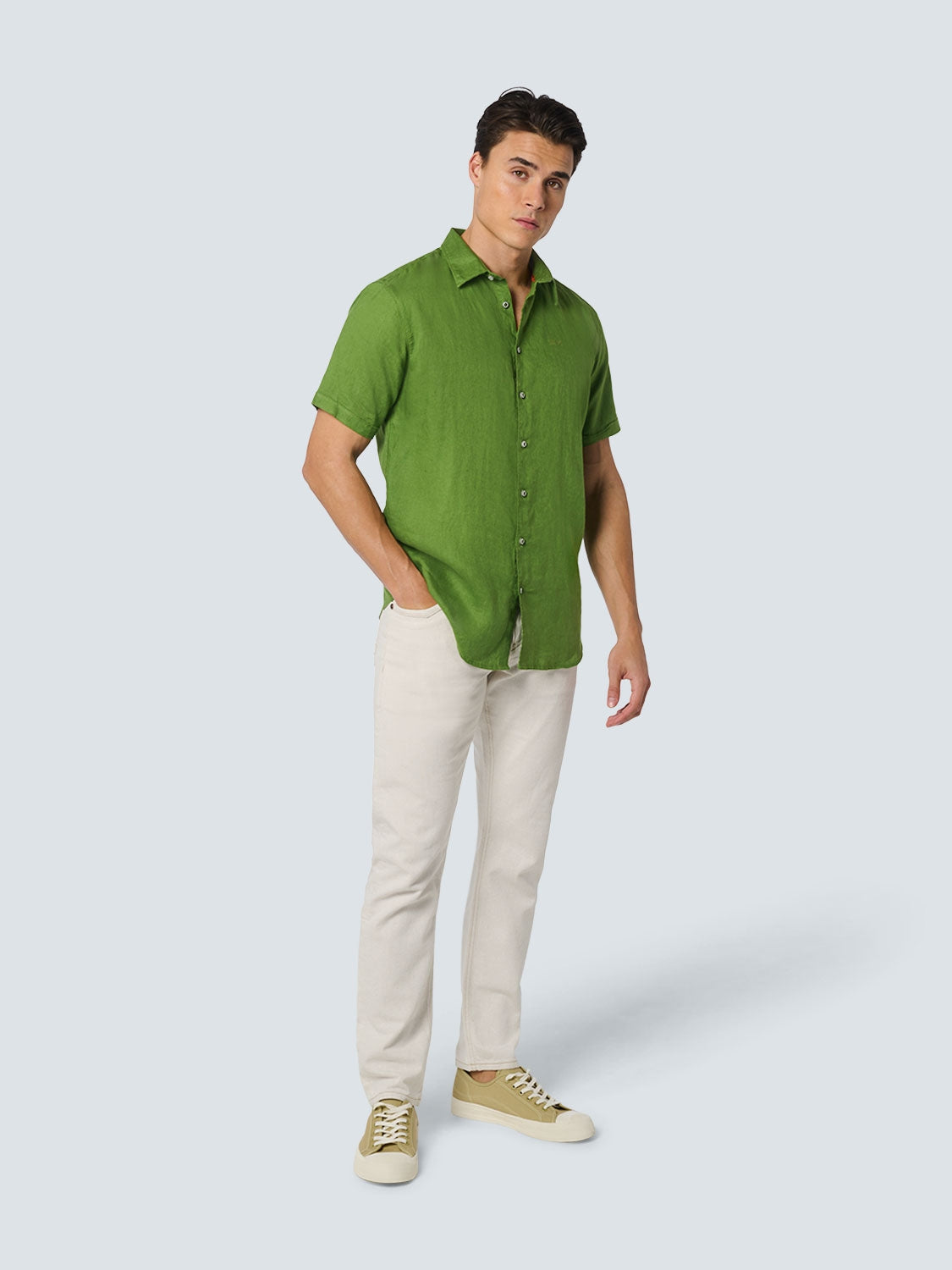 Shirt Short Sleeve Linen Solid | Green