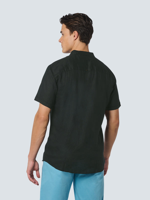 Shirt Short Sleeve Granddad Linen Solid | Black