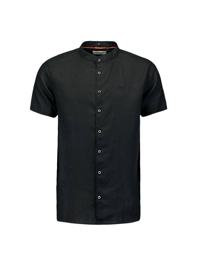 Shirt Short Sleeve Granddad Linen Solid | Black