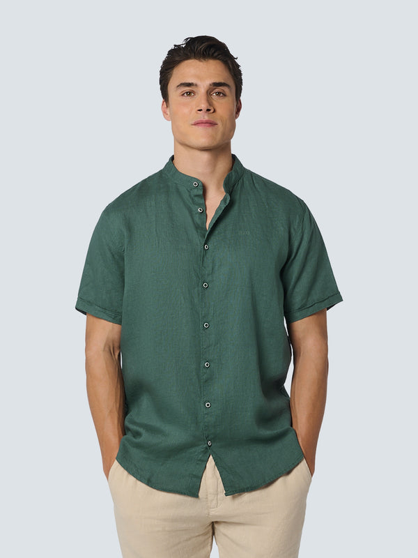Shirt Short Sleeve Granddad Linen Solid | Steel