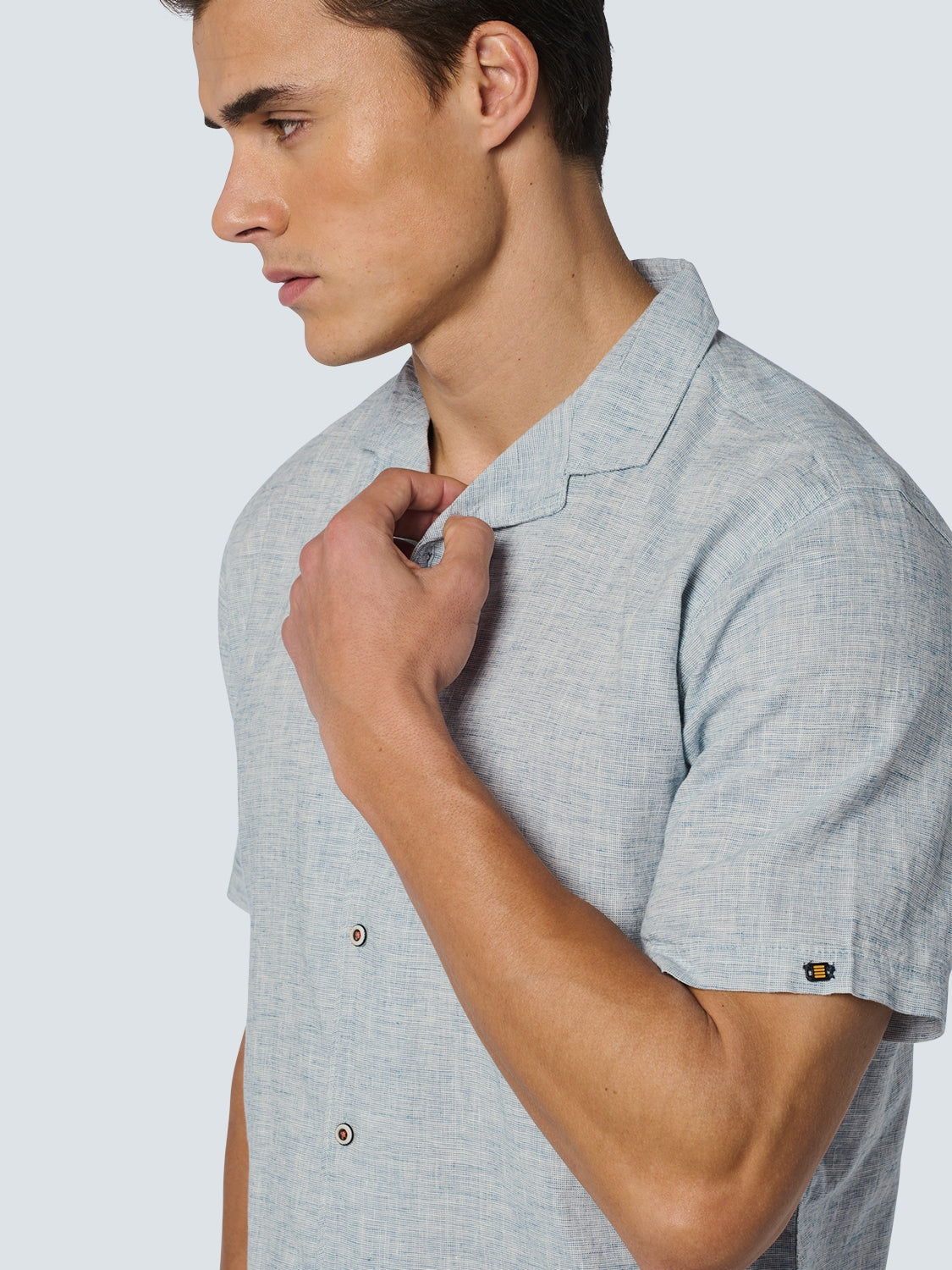 Shirt Short Sleeve Resort Collar 2 Coloured With Linen | Light Blue