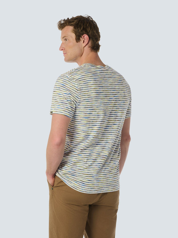 T-Shirt Crewneck Multi Coloured Melange Stripes | White