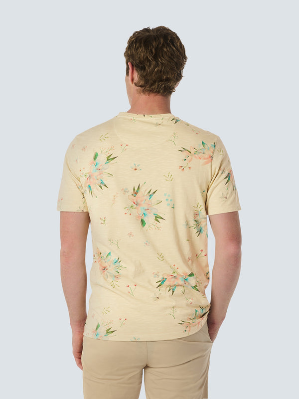 Stylish T-shirt with Round Neck and Botanical Flower Print | Cement