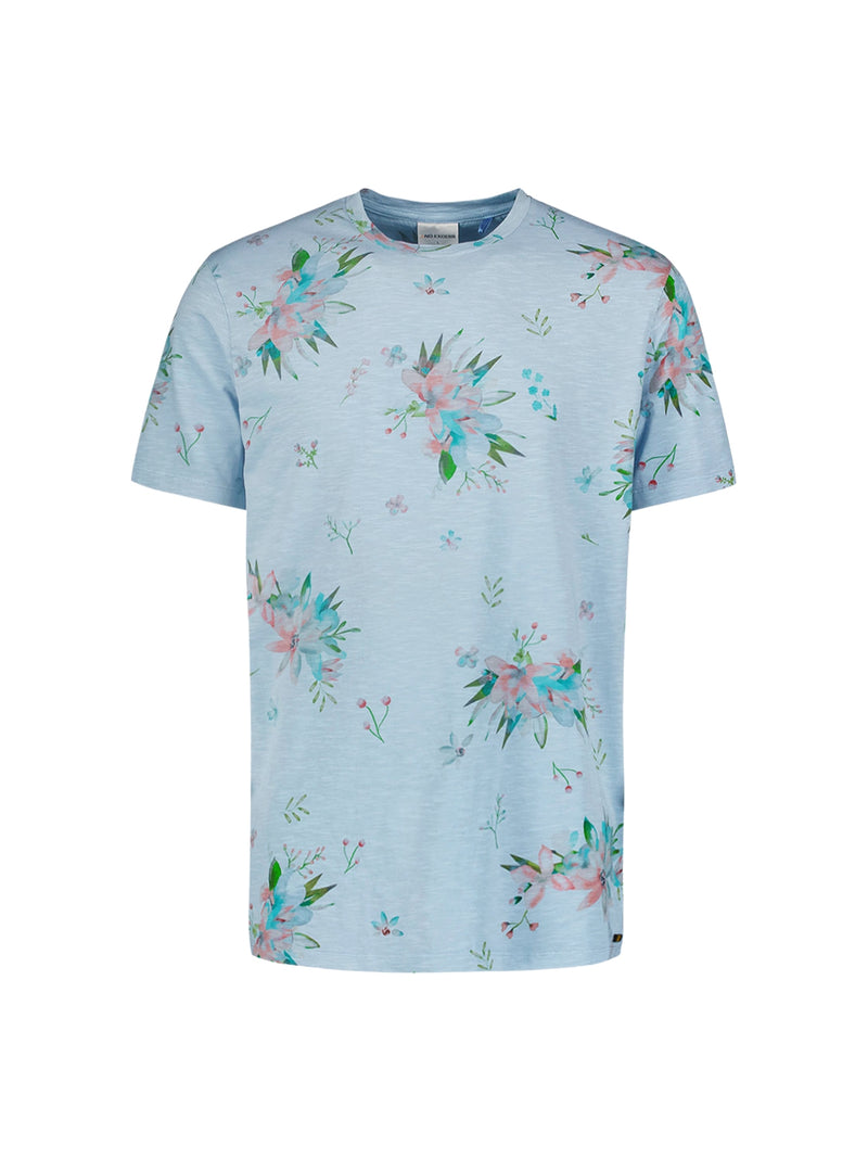T-Shirt Crewneck Allover Printed Slub Garment Dyed | Sky