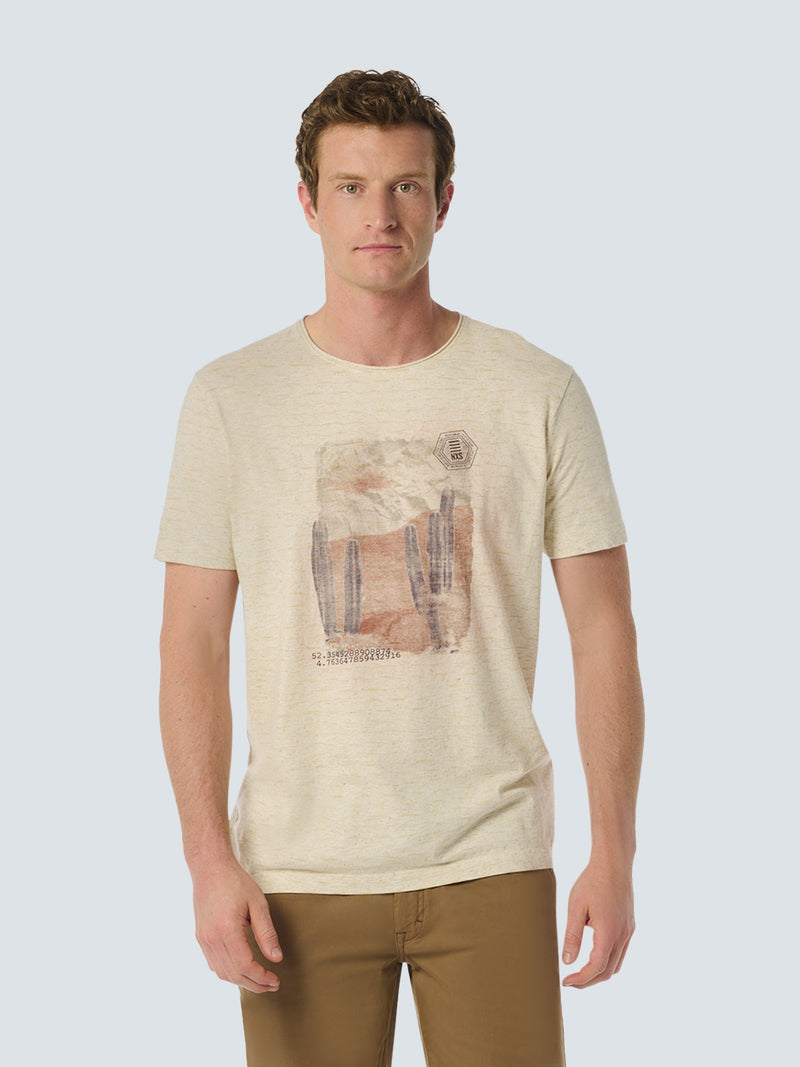 Beige T-shirt with Artistic Abstract Print | Cement