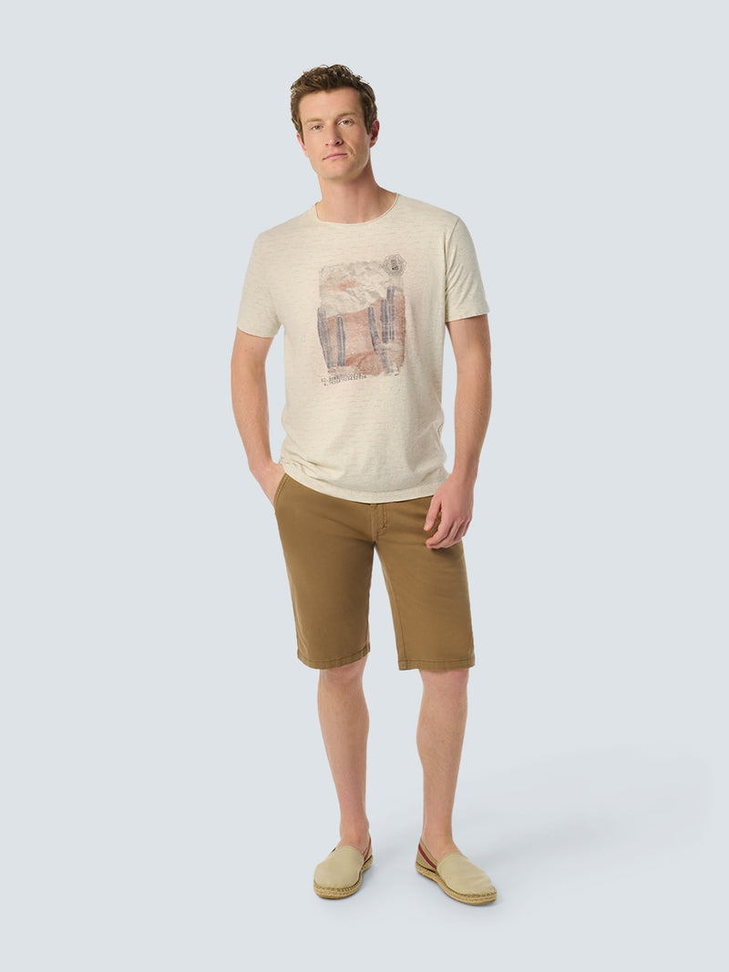 Beige T-shirt with Artistic Abstract Print | Cement