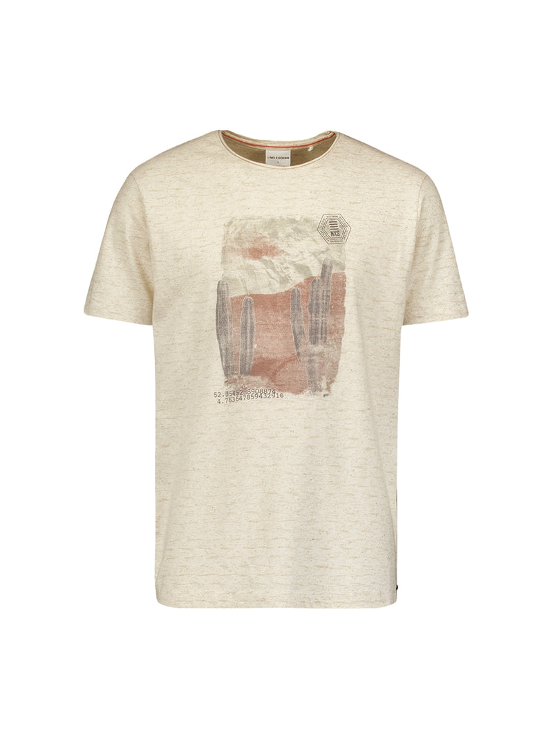 Beige T-shirt with Artistic Abstract Print | Cement