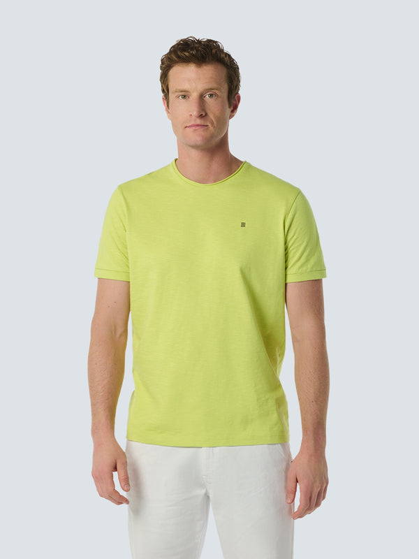 Round Neck T-Shirt with Rolled Sleeve Cuffs and Subtle Logo Print | Lime
