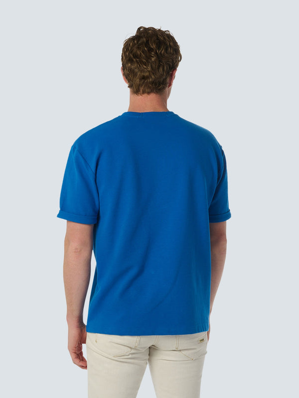 Relaxed Jacquard T-shirt with Round Neck | Cobalt
