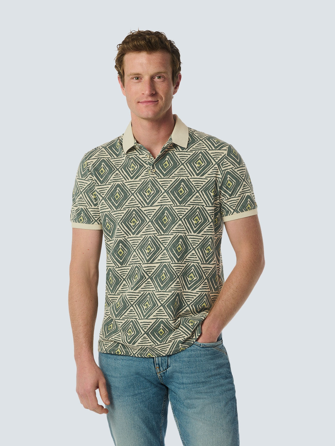 Artistic Checkered Print Men's Polo | Cement
