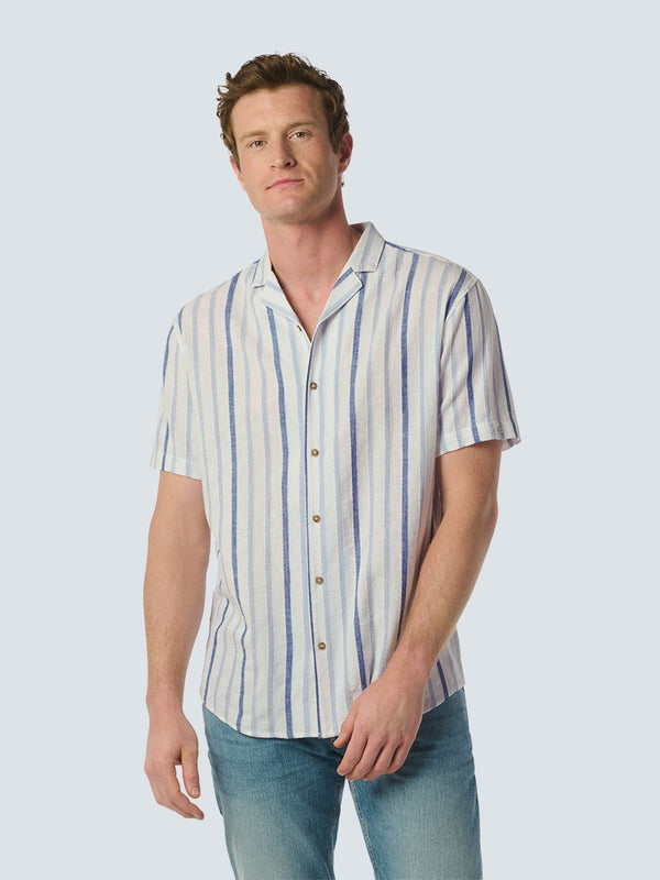 Short-sleeved shirt with resort collar and 3 neutral-colored stripes | White