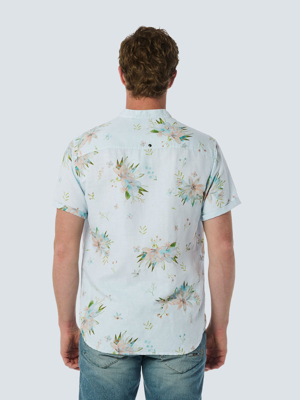 Shirt Short Sleeve Allover Printed With Linen | Sky