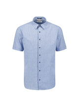 Short-Sleeved Shirt in Two-Colored Cotton-Linen Blend | Cobalt