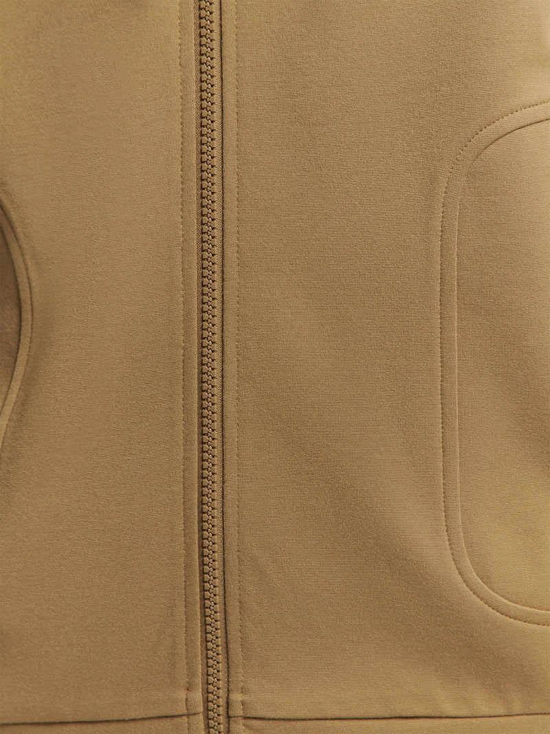 Sporty Hooded Vest with Zipper | Khaki