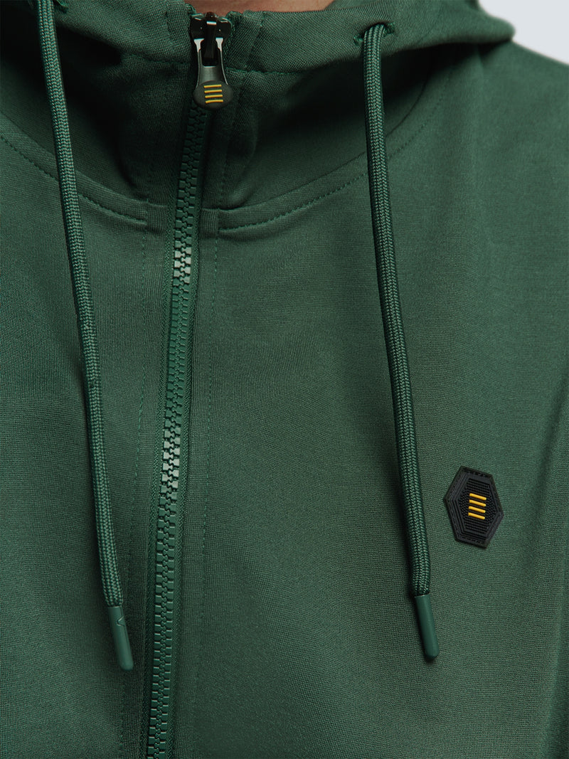 Sporty Hooded Vest with Zipper | Dark Green