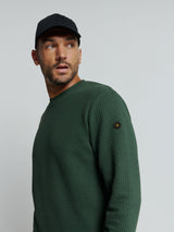 Sweater with Crew Neck and Jacquard Pattern: Comfort and Style in One | Dark Green