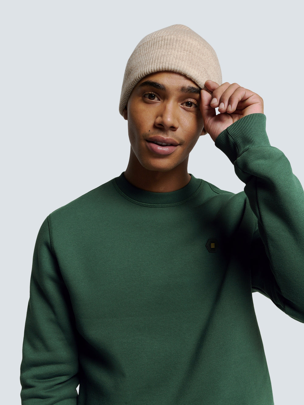 Sweater with Rubber Logo Patch and Zippered Arm Pocket