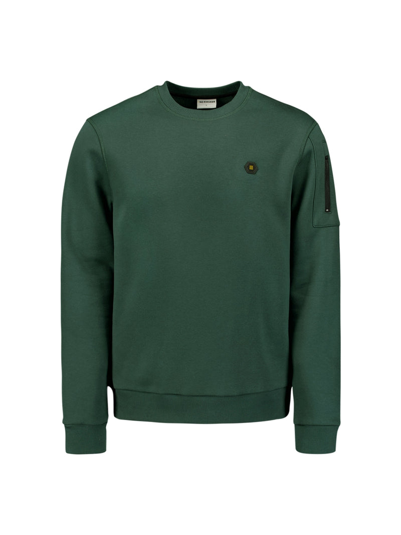 Sweater with Rubber Logo Patch and Zippered Arm Pocket | Dark Green