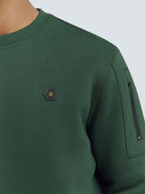 Sweater with Rubber Logo Patch and Zippered Arm Pocket | Dark Green