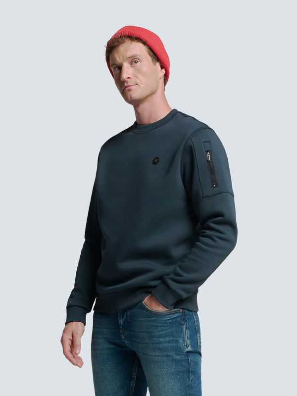 Sweater with Rubber Logo Patch and Zippered Arm Pocket | Night