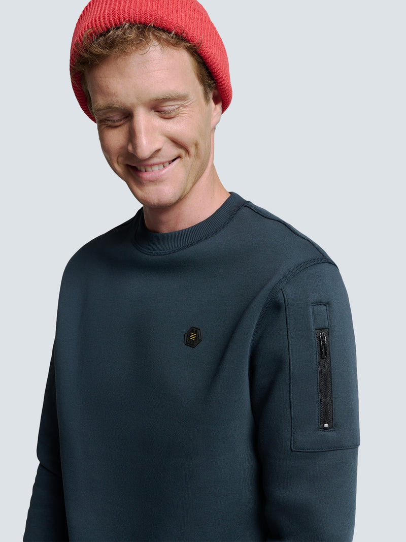 Sweater with Rubber Logo Patch and Zippered Arm Pocket | Night