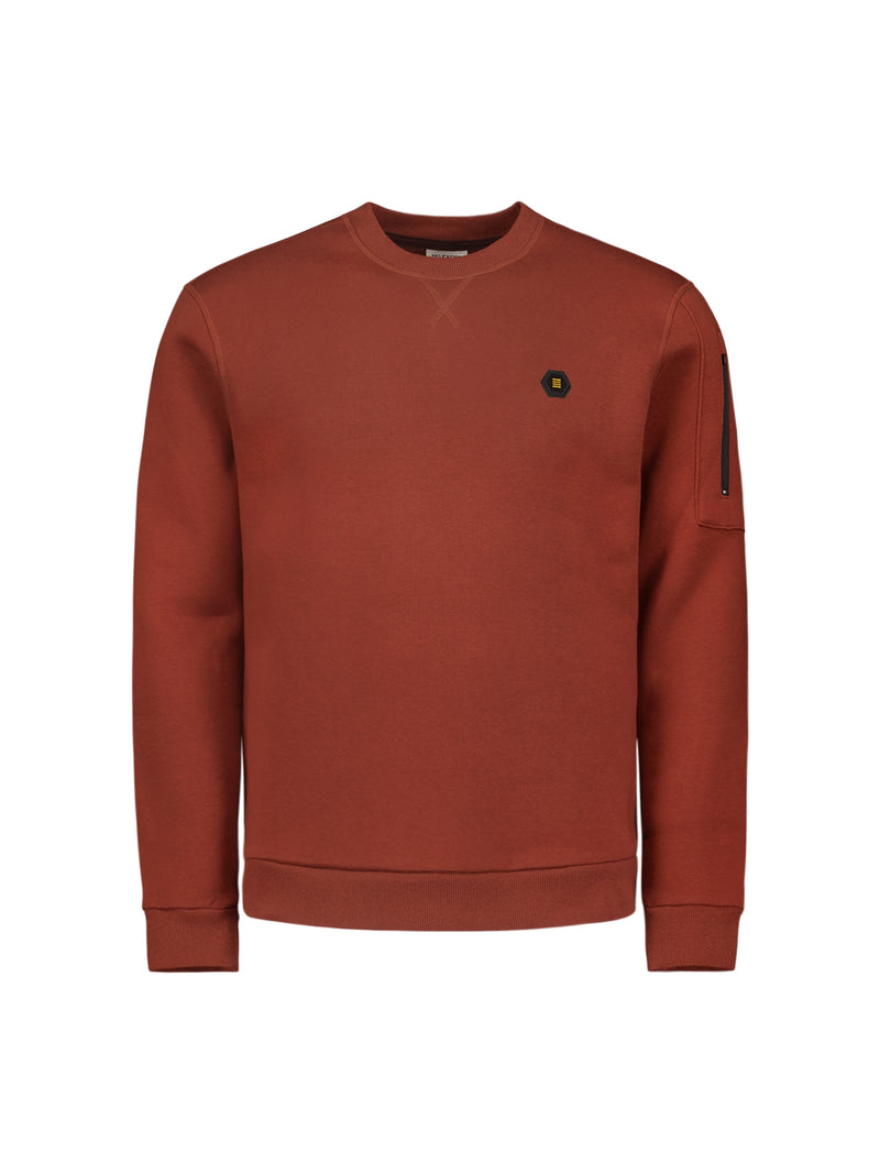 Sweater with Rubber Logo Patch and Zippered Arm Pocket | Rusty