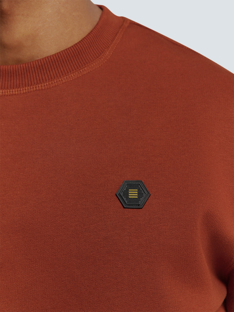 Sweater with Rubber Logo Patch and Zippered Arm Pocket | Rusty