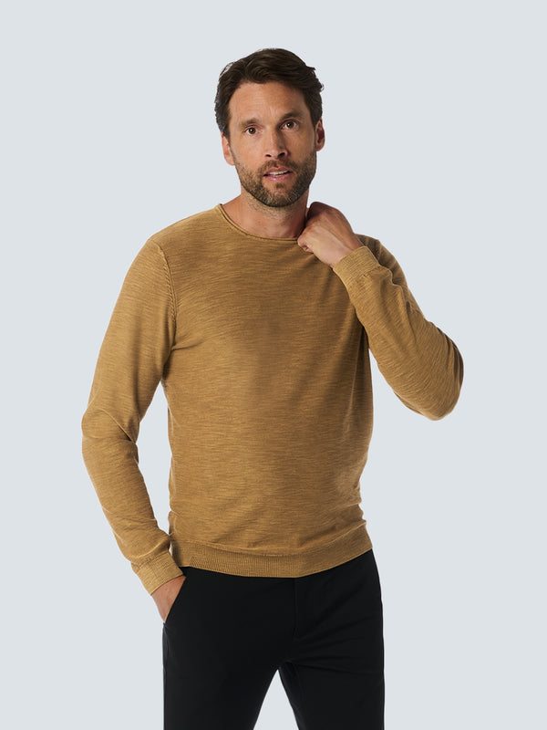 Round Neck Sweater with Garment Dyed and Stone Washed Finish | Khaki