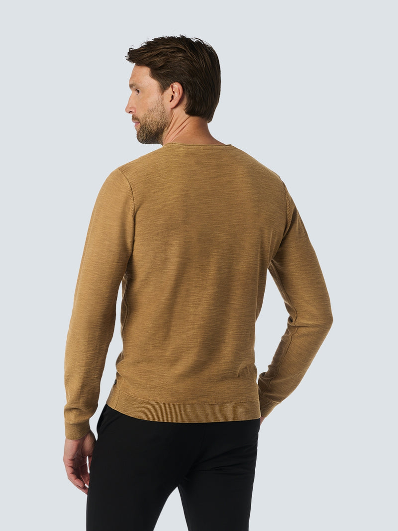 Round Neck Sweater with Garment Dyed and Stone Washed Finish | Khaki